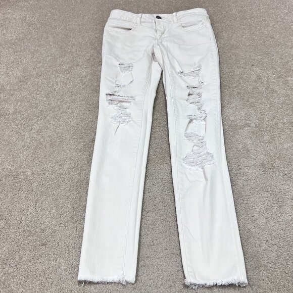 American Eagle Outfitters Jegging Jeans Women’s Ivory Distressed Pockets Size 4 - Picture 1 of 12
